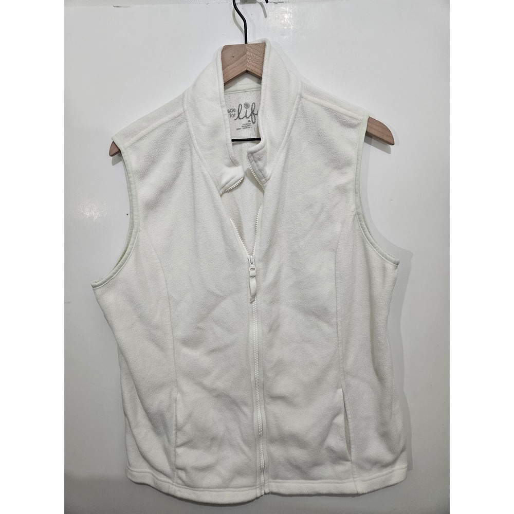 Made For Life Womens Fleece Vest White Full Zip Mock Neck XL Outdoor Layering